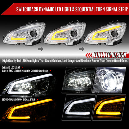 2008-2011 Mercedes Benz W204 C-Class Switchback Sequential Full LED Projector Headlights (Chrome Housing/Clear Lens)