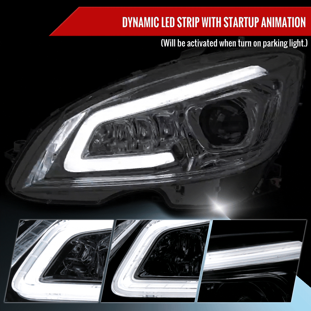 2008-2011 Mercedes Benz W204 C-Class Switchback Sequential Full LED Projector Headlights (Chrome Housing/Clear Lens)