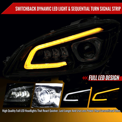 2008-2011 Mercedes Benz W204 C-Class Switchback Sequential Full LED Projector Headlights (Matte Black Housing/Clear Lens)