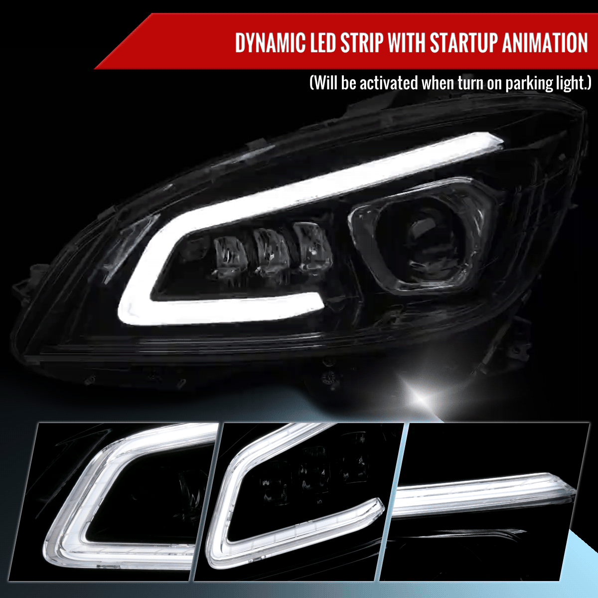 2008-2011 Mercedes Benz W204 C-Class Switchback Sequential Full LED Projector Headlights (Matte Black Housing/Smoked Lens)