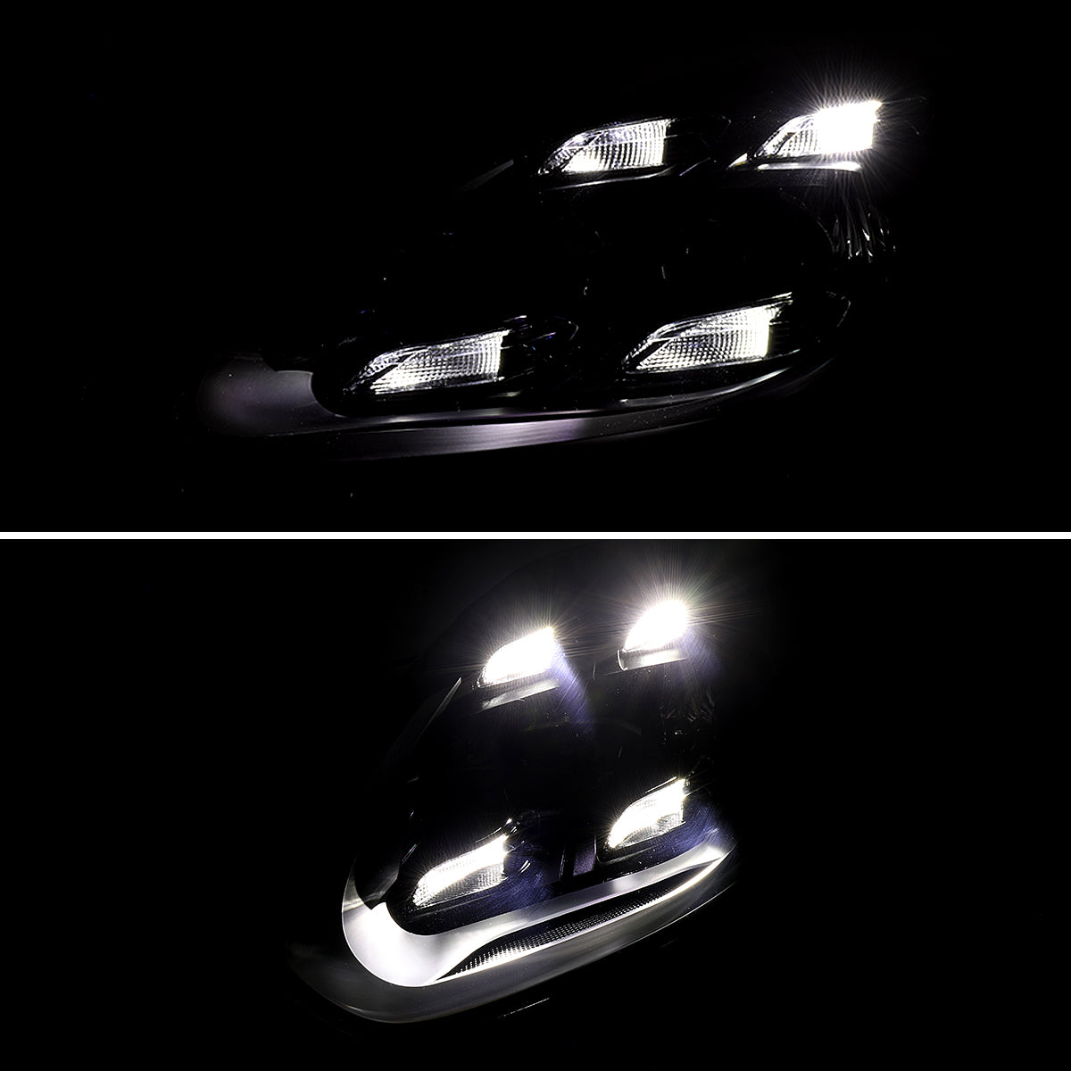 2015-2017 Porsche Cayenne 958.2 LED Projector Headlights w/ DRL for non-Dynamic Function  (Matte Black Housing / Glossy Black Accents / Clear Lens)