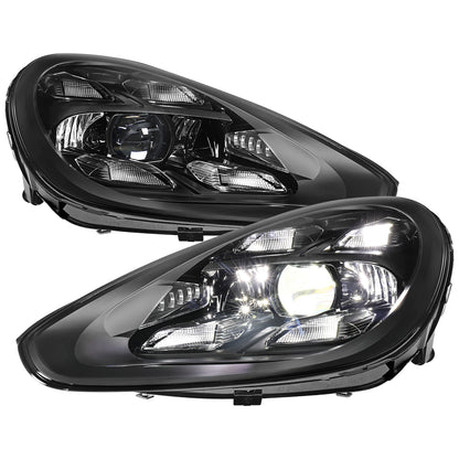 2015-2017 Porsche Cayenne 958.2 LED Projector Headlights w/ DRL for non-Dynamic Function  (Matte Black Housing / Glossy Black Accents / Clear Lens)