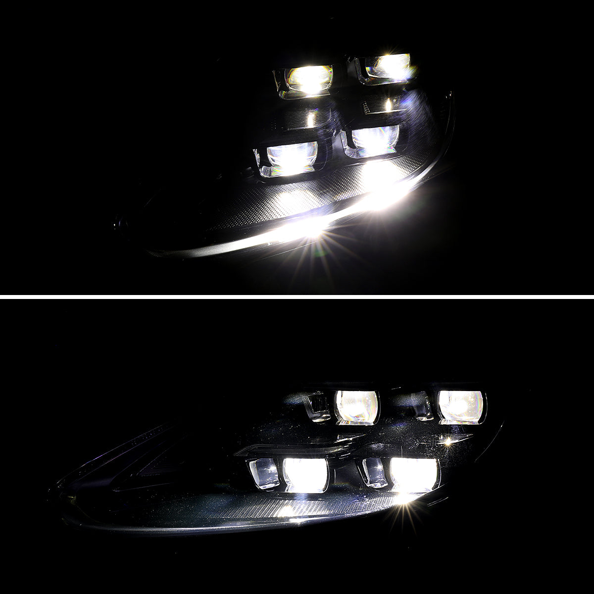 2018-2023 Porsche Cayenne Matrix Style LED Projector Headlights w/ DRL and for Dynamic Function  (Matte Black Housing / Glossy Black Accents / Clear Lens)