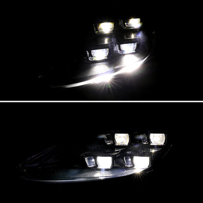 2018-2023 Porsche Cayenne Matrix Style LED Projector Headlights w/ DRL and for Dynamic Function  (Matte Black Housing / Glossy Black Accents / Clear Lens)