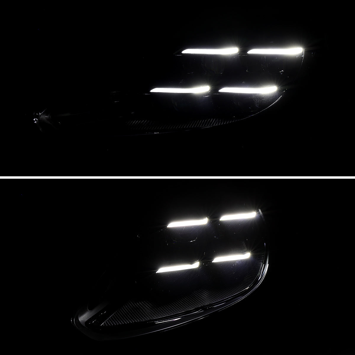 2018-2023 Porsche Cayenne Matrix Style LED Projector Headlights w/ DRL and for Dynamic Function  (Matte Black Housing / Glossy Black Accents / Clear Lens)