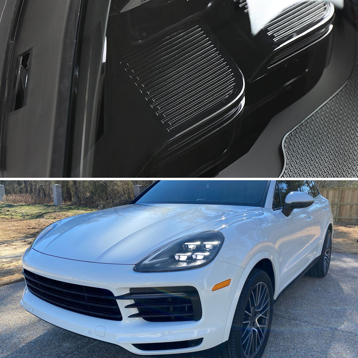 2018-2023 Porsche Cayenne Matrix Style LED Projector Headlights w/ DRL and for Dynamic Function  (Matte Black Housing / Glossy Black Accents / Clear Lens)
