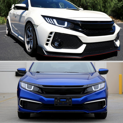 2016-2021 Honda Civic Full LED Projector Headlights w/ Switchback Sequential Turn Signal (Matte Black Housing/Clear Lens)