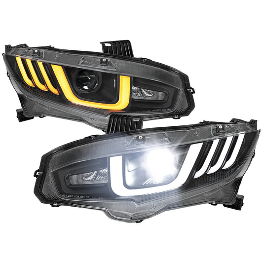 2016-2021 Honda Civic Full LED Projector Headlights w/ Switchback Sequential Turn Signal (Matte Black Housing/Clear Lens)