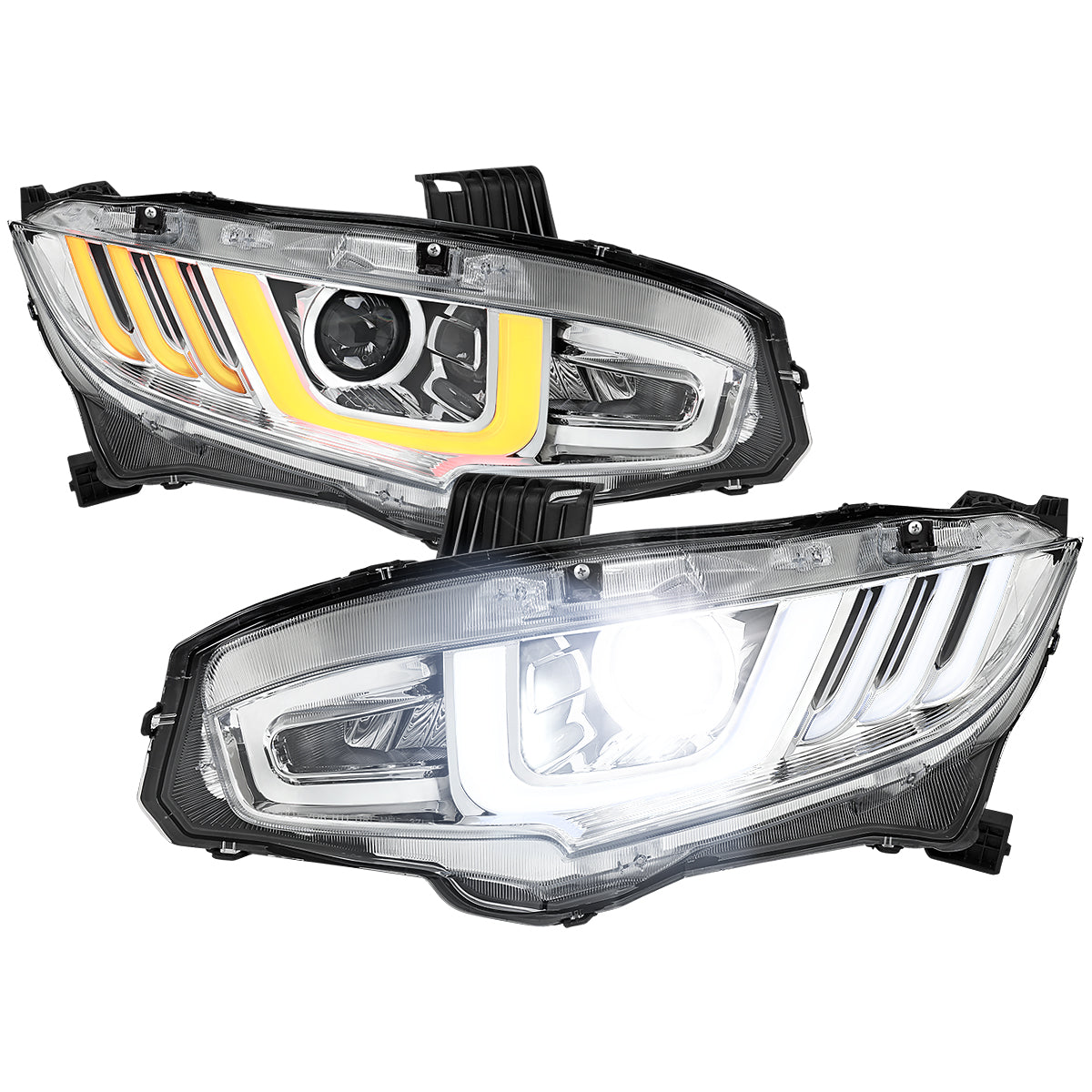 2016-2021 Honda Civic LED Headlights w/ LED Switchback Sequential Turn Signal (Chrome Housing/Clear Lens)
