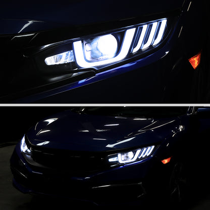 2016-2021 Honda Civic LED Headlights w/ LED Switchback Sequential Turn Signal (Matte Black Housing/Clear Lens)