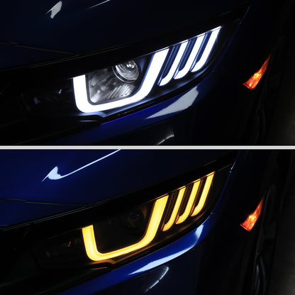 2016-2021 Honda Civic LED Headlights w/ LED Switchback Sequential Turn Signal (Matte Black Housing/Smoked Lens)