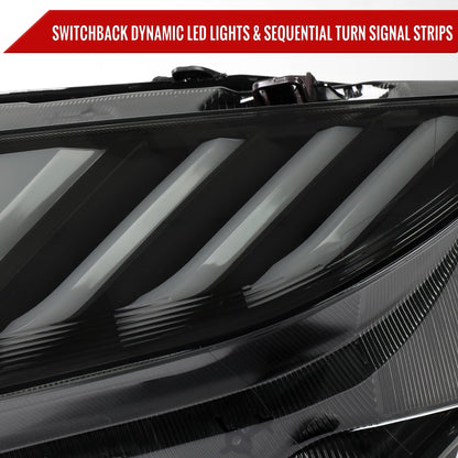 2016-2021 Honda Civic LED Headlights w/ LED Switchback Sequential Turn Signal (Matte Black Housing/Smoked Lens)