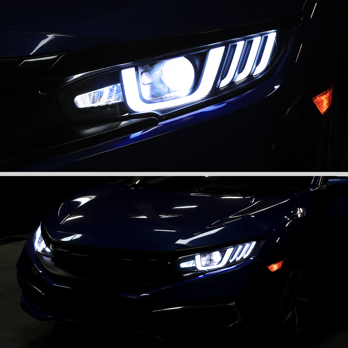 2016-2021 Honda Civic LED Headlights w/ LED Switchback Sequential Turn Signal (Matte Black Housing/Smoked Lens)