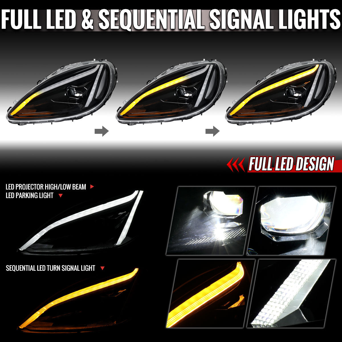 2005-2013 Corvette C6 C8-Style LED Headlights - Matte Black/Clear - view 2