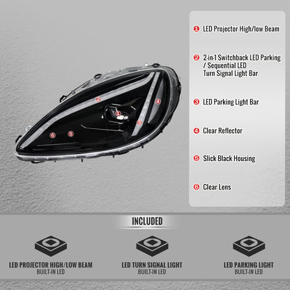 2005-2013 Corvette C6 C8-Style LED Headlights - Matte Black/Clear - view 4