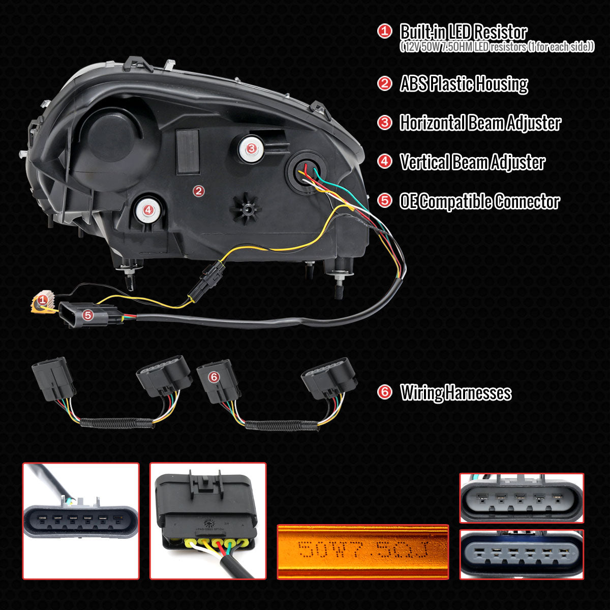 2005-2013 Corvette C6 C8-Style LED Headlights - Matte Black/Clear - view 5