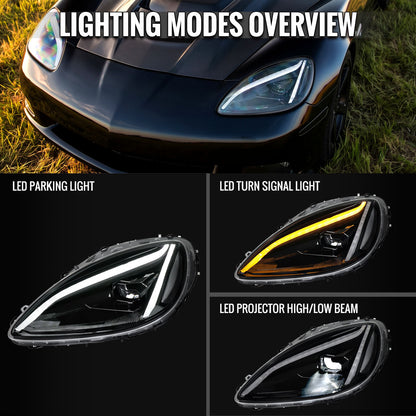 2005-2013 Corvette C6 C8-Style LED Headlights - Matte Black/Clear - view 6