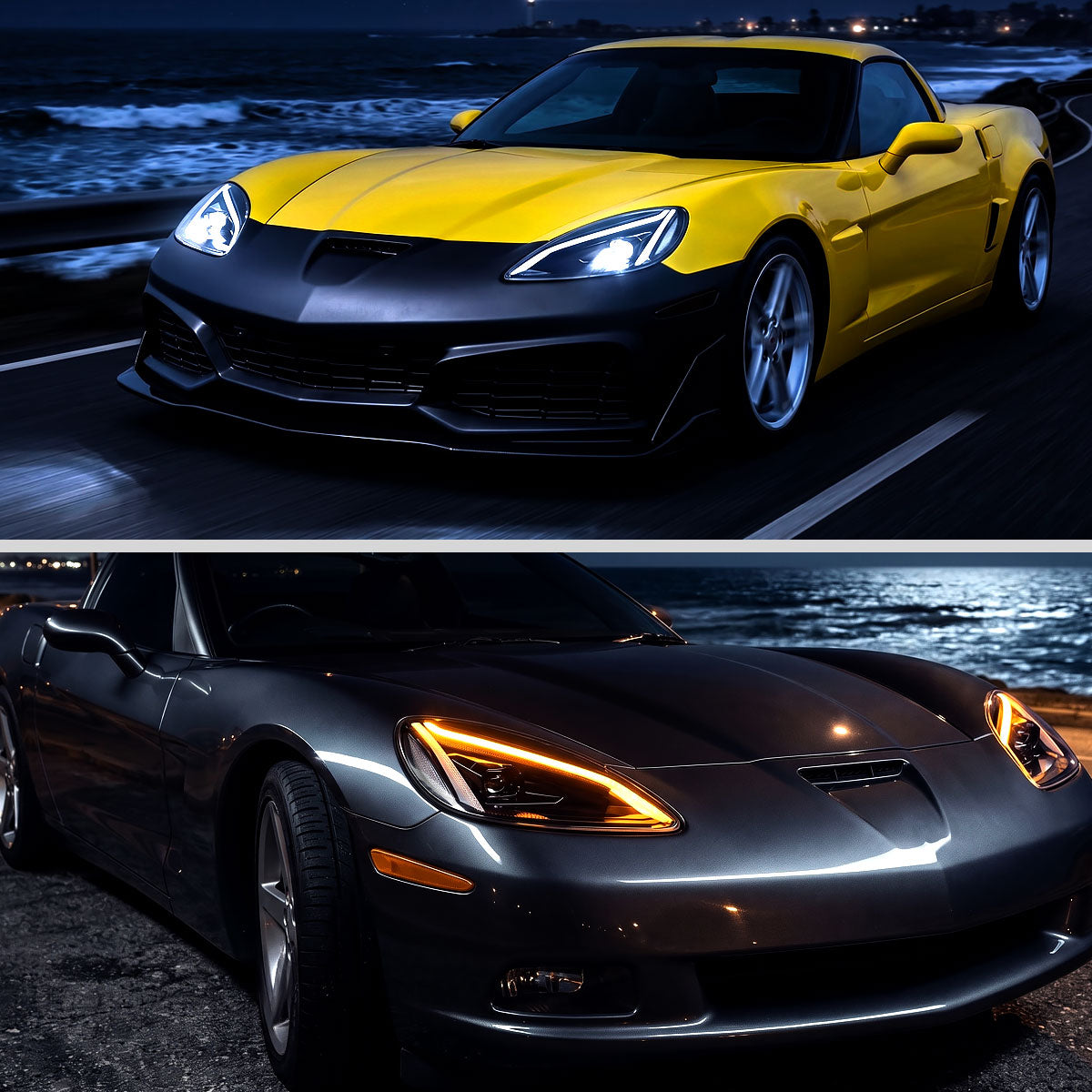 2005-2013 Corvette C6 C8-Style LED Headlights - Matte Black/Clear - view 9
