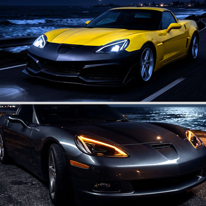 2005-2013 Corvette C6 C8-Style LED Headlights - Matte Black/Clear - view 9