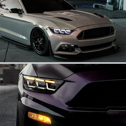 2015??2017 Ford Mustang Full LED Projector Headlights Switchback Sequential with Start-Up Animation (Glossy Black Housing / Clear Lens)