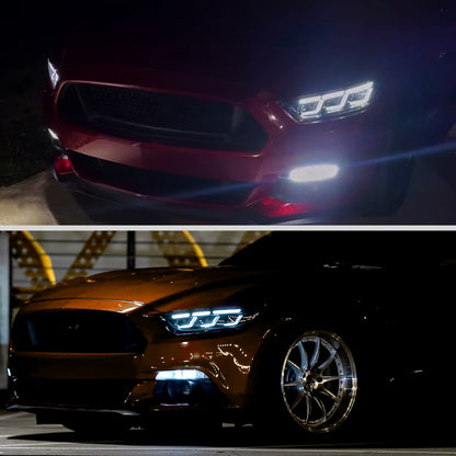 2015??2017 Ford Mustang Full LED Projector Headlights Switchback Sequential with Start-Up Animation (Glossy Black Housing / Clear Lens)