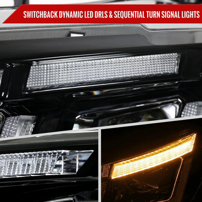 2015??2017 Ford Mustang Full LED Projector Headlights Switchback Sequential with Start-Up Animation (Glossy Black Housing / Clear Lens)