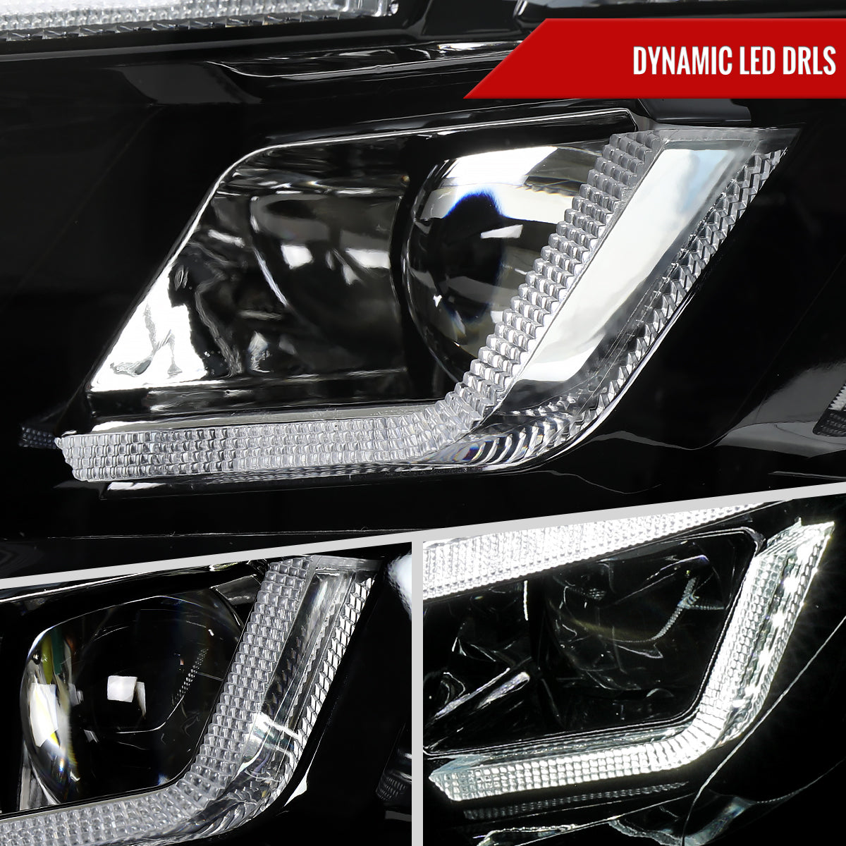 2015??2017 Ford Mustang Full LED Projector Headlights Switchback Sequential with Start-Up Animation (Glossy Black Housing / Clear Lens)