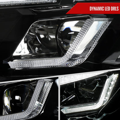 2015??2017 Ford Mustang Full LED Projector Headlights Switchback Sequential with Start-Up Animation (Glossy Black Housing / Clear Lens)