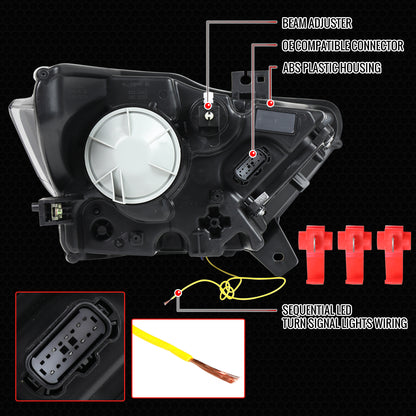 2015??2017 Ford Mustang Full LED Projector Headlights Switchback Sequential with Start-Up Animation (Glossy Black Housing / Clear Lens)