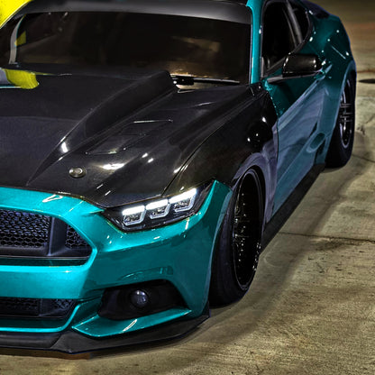 2015??2017 Ford Mustang Full LED Projector Headlights Switchback Sequential with Start-Up Animation (Glossy Black Housing / Clear Lens)