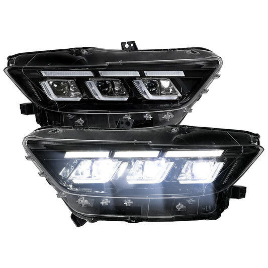 2015??2017 Ford Mustang Full LED Projector Headlights Switchback Sequential with Start-Up Animation (Glossy Black Housing / Clear Lens)