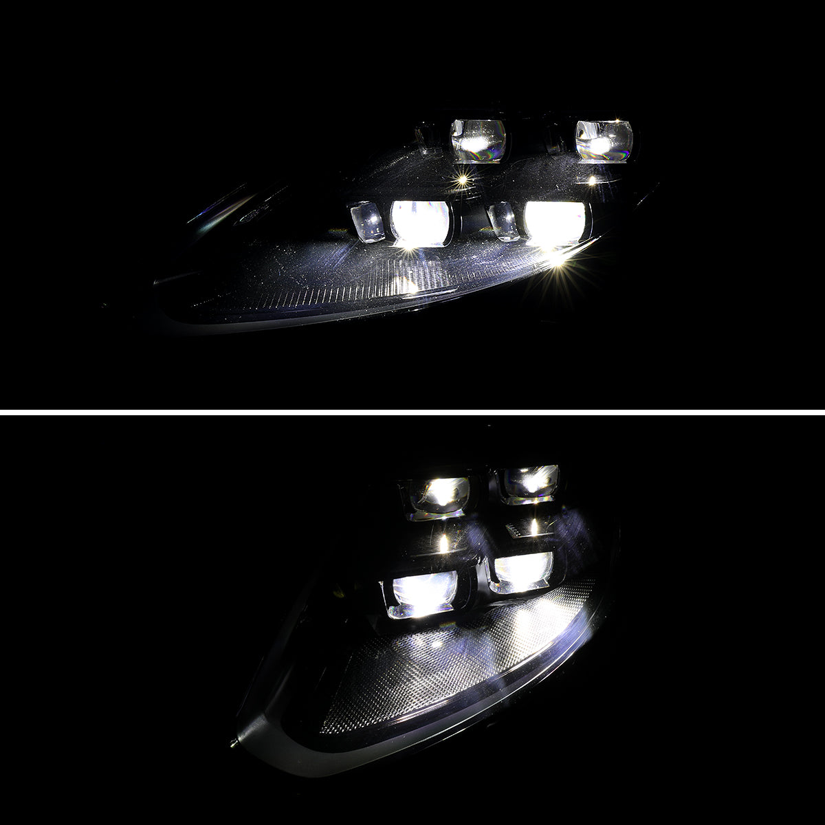 2014-2016 Porsche Panamera 970.2 Matrix Style LED Projector Headlights w/ DRL for non-Factory HID  (Matte Black Housing / Glossy Black Accents / Clear Lens)
