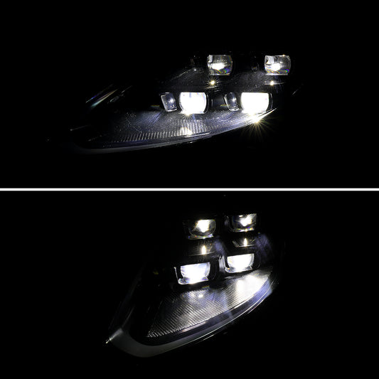 2014-2016 Porsche Panamera 970.2 Matrix Style LED Projector Headlights w/ DRL for non-Factory HID  (Matte Black Housing / Glossy Black Accents / Clear Lens)