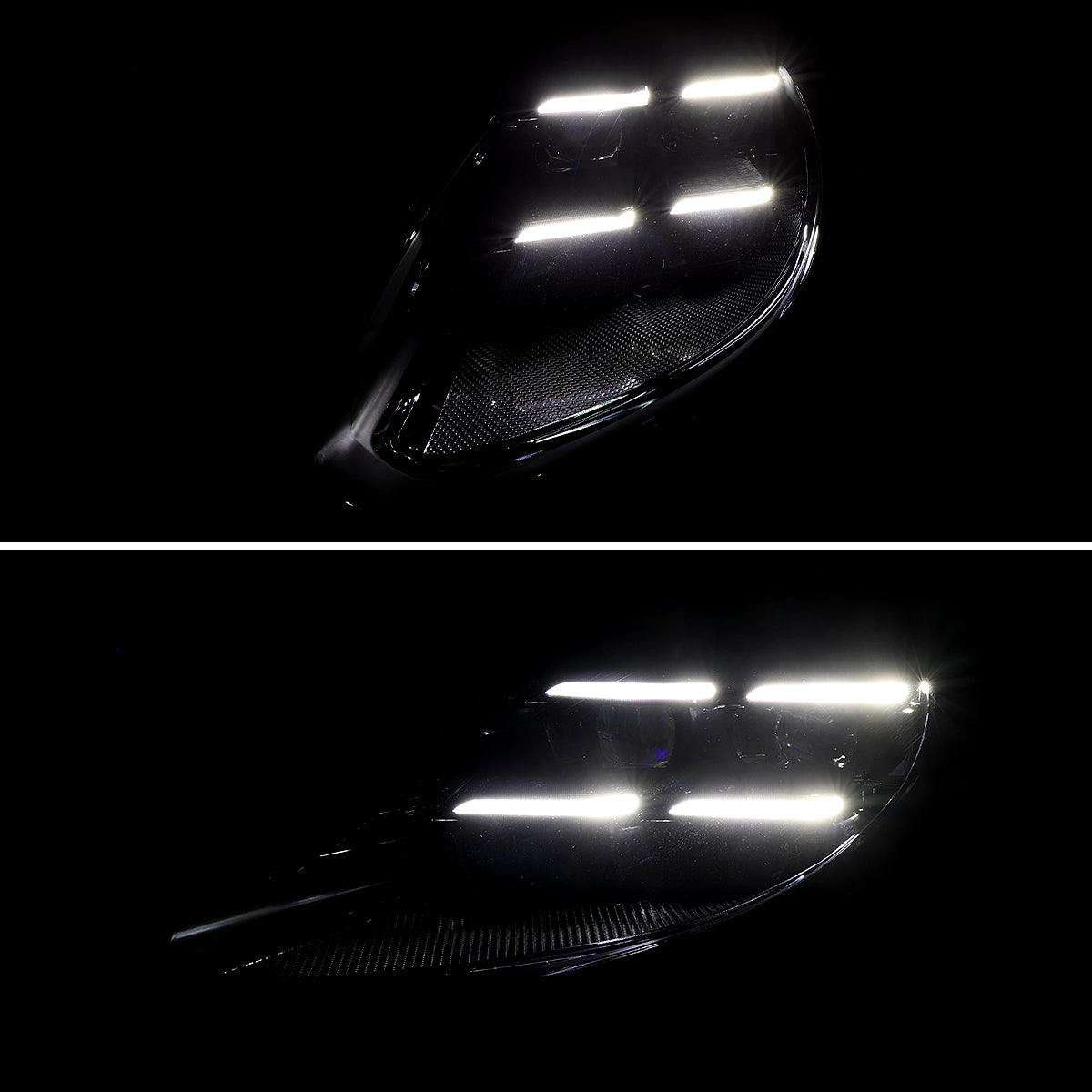 2014-2016 Porsche Panamera 970.2 Matrix Style LED Projector Headlights w/ DRL for non-Factory HID  (Matte Black Housing / Glossy Black Accents / Clear Lens)