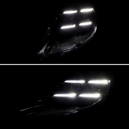 2014-2016 Porsche Panamera 970.2 Matrix Style LED Projector Headlights w/ DRL for non-Factory HID  (Matte Black Housing / Glossy Black Accents / Clear Lens)