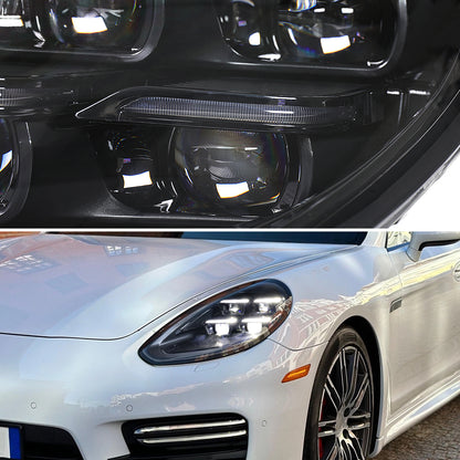 2014-2016 Porsche Panamera 970.2 Matrix Style LED Projector Headlights w/ DRL for non-Factory HID  (Matte Black Housing / Glossy Black Accents / Clear Lens)