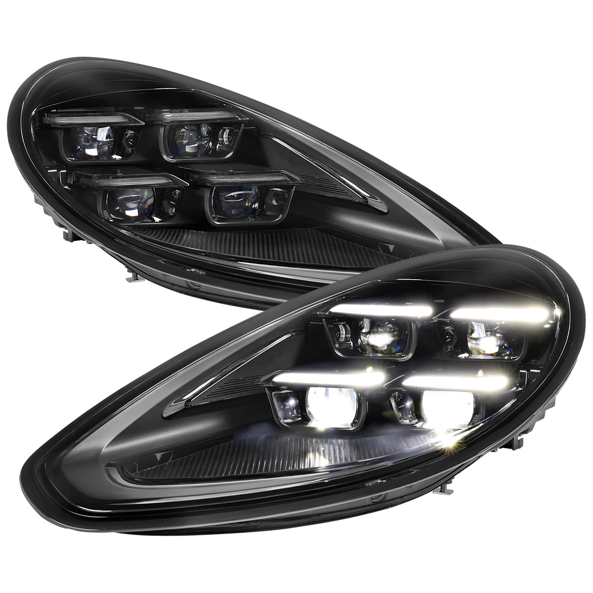 2014-2016 Porsche Panamera 970.2 Matrix Style LED Projector Headlights w/ DRL for non-Factory HID  (Matte Black Housing / Glossy Black Accents / Clear Lens)
