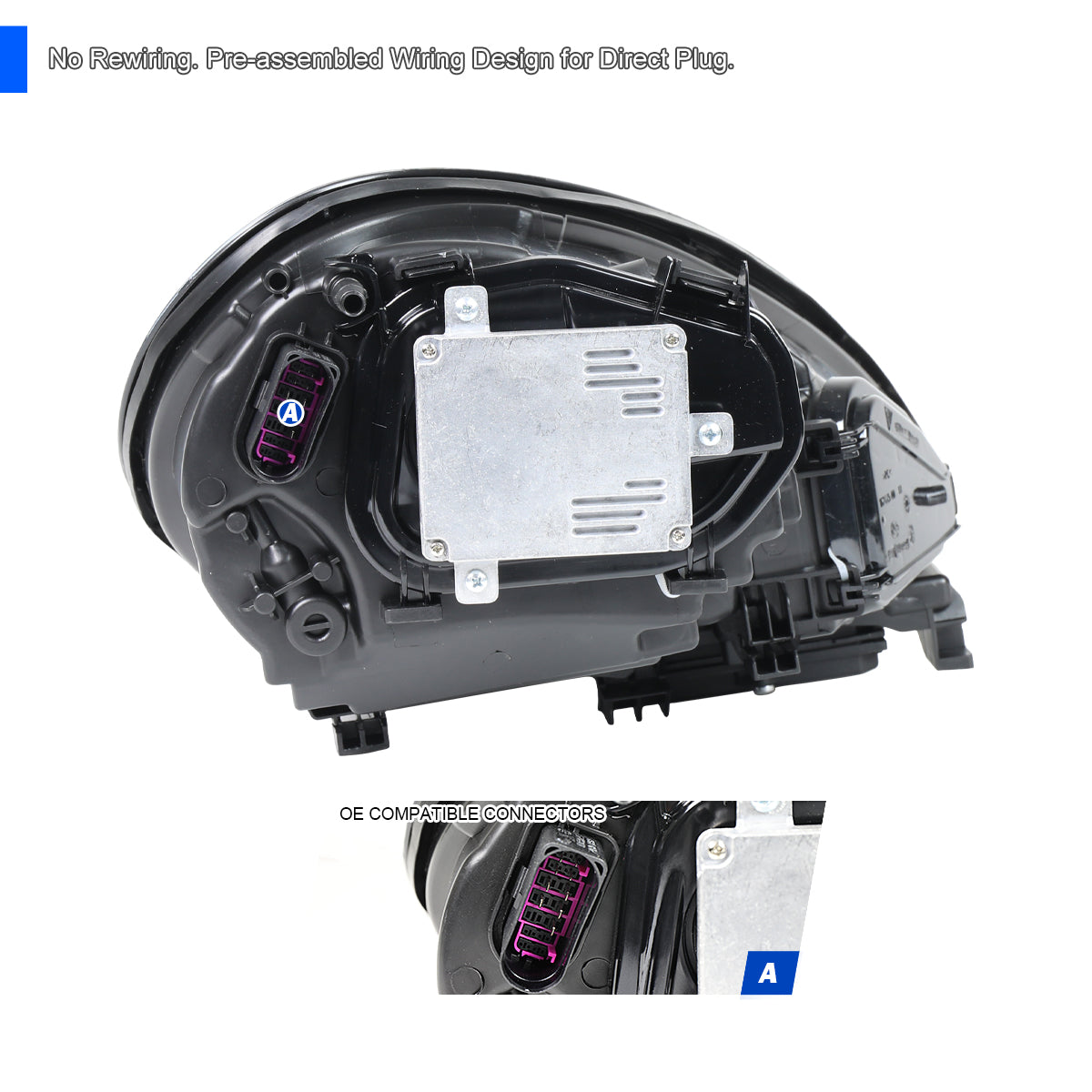 2014-2016 Porsche Panamera 970.2 Matrix Style LED Projector Headlights w/ DRL for Factory HID  (Matte Black Housing / Glossy Black Accents / Clear Lens)