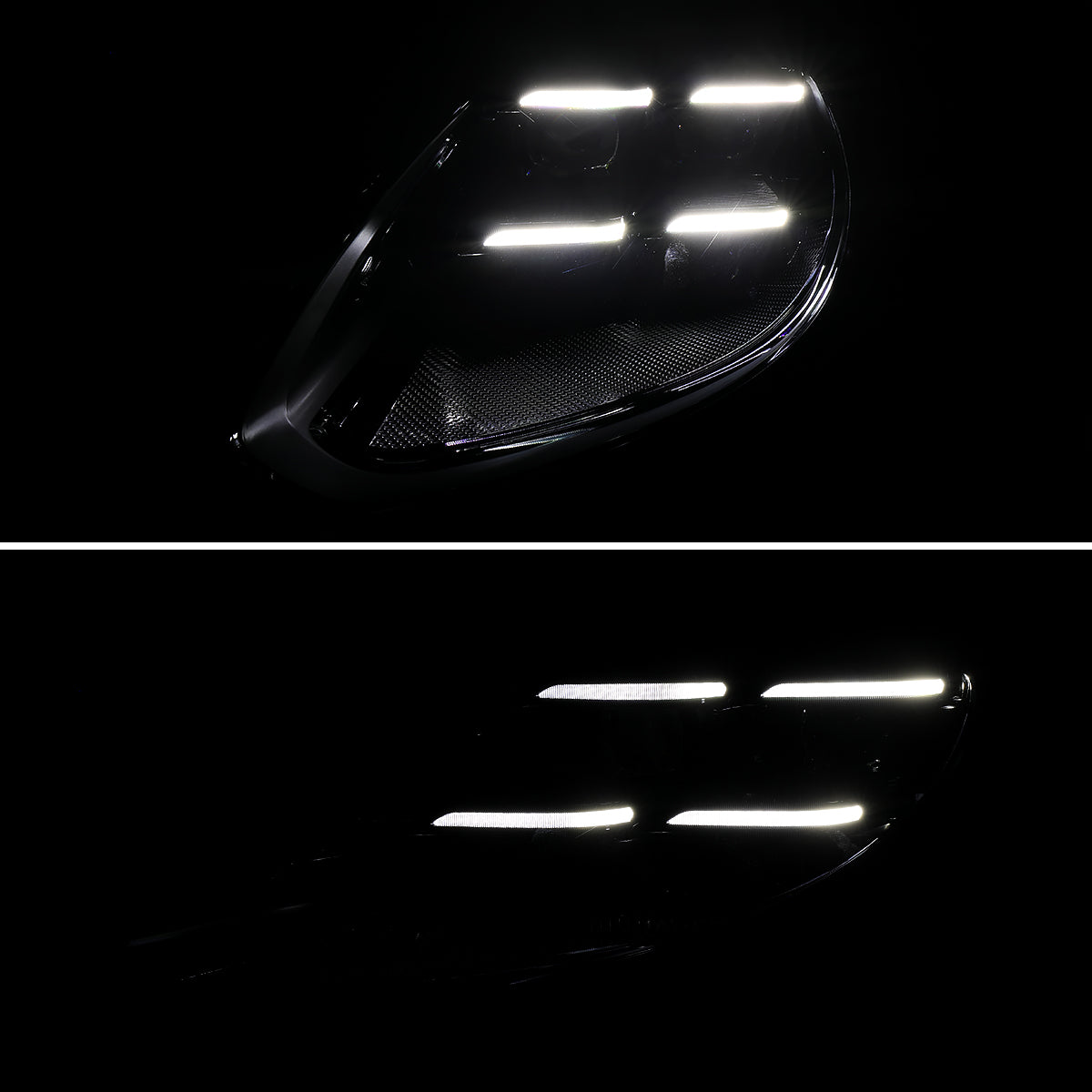 2014-2016 Porsche Panamera 970.2 Matrix Style LED Projector Headlights w/ DRL for Factory HID  (Matte Black Housing / Glossy Black Accents / Clear Lens)