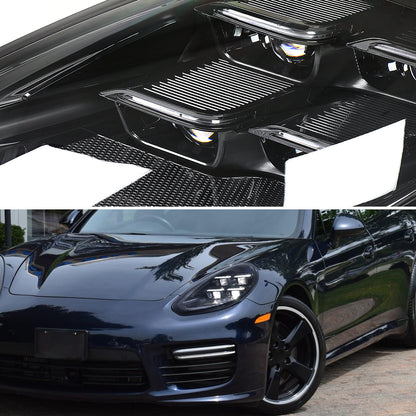 2014-2016 Porsche Panamera 970.2 Matrix Style LED Projector Headlights w/ DRL for Factory HID  (Matte Black Housing / Glossy Black Accents / Clear Lens)