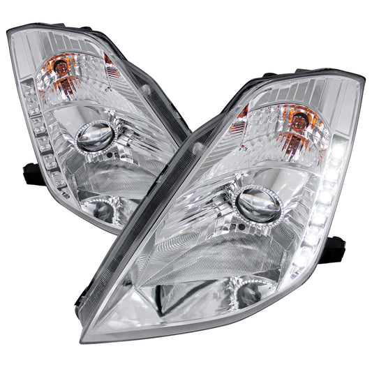 2003-2005 Nissan 350Z Projector Headlights w/ SMD LED Light Strip (Chrome Housing/Clear Lens)