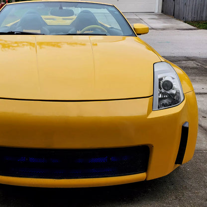 2003-2005 Nissan 350Z Switchback Sequential Turn Signal Animated LED Bar Projector Headlights (Chrome Housing/Clear Lens)