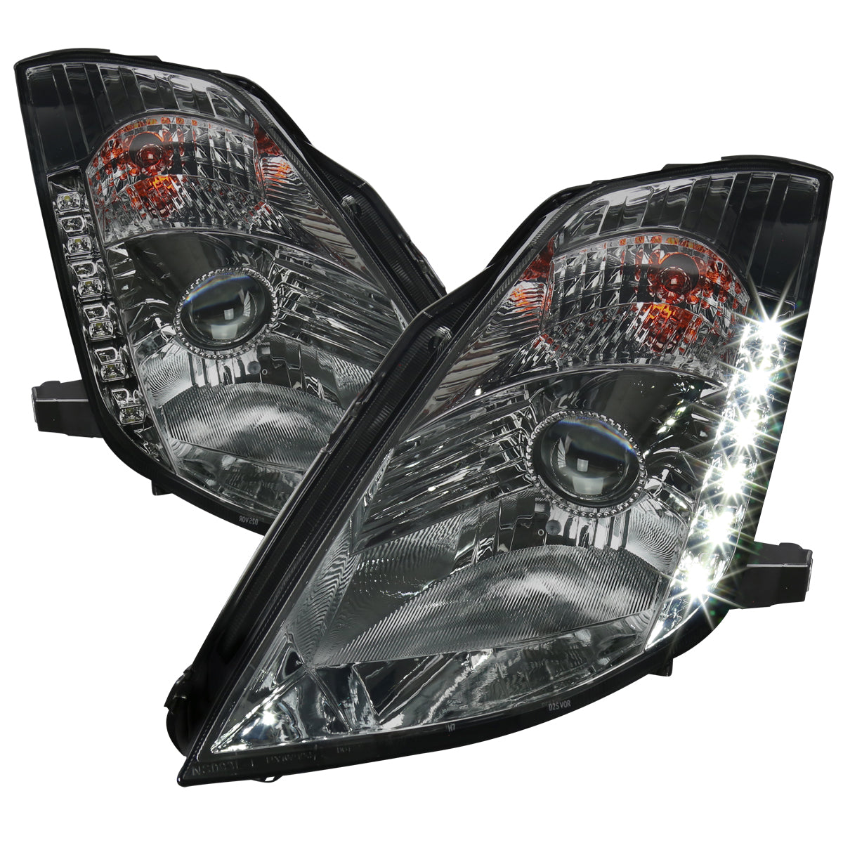 2003-2005 Nissan 350Z Projector Headlights w/ SMD LED Light Strip (Chrome Housing/Smoked Lens)