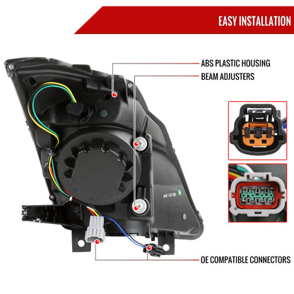 2003-2005 Nissan 350Z Switchback Sequential Turn Signal Animated LED Bar Projector Headlights (Matte Black Housing/Clear Lens)