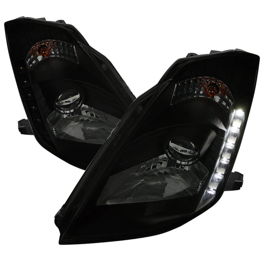 2003-2005 Nissan 350Z Projector Headlights w/ SMD LED Light Strip (Glossy Black Housing/Smoked Lens)