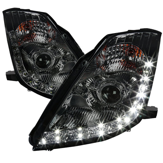 2006-2009 Nissan 350Z SMD LED Light Strip Projector Headlights (Chrome Housing/Smoked Lens)