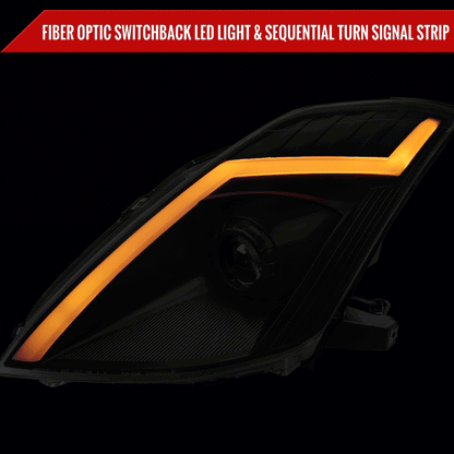 2006-2009 Nissan 350Z Switchback Sequential Turn Signal Animated LED Bar Projector Headlights (Matte Black Housing/Clear Lens)