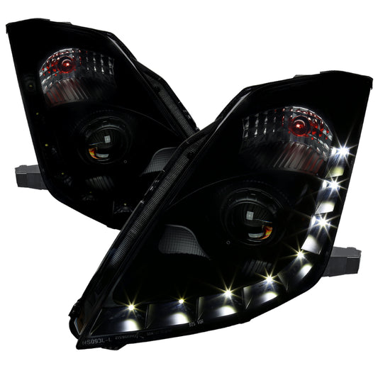 2006-2009 Nissan 350Z SMD LED Light Strip Projector Headlights (Black Housing/Smoked Lens)