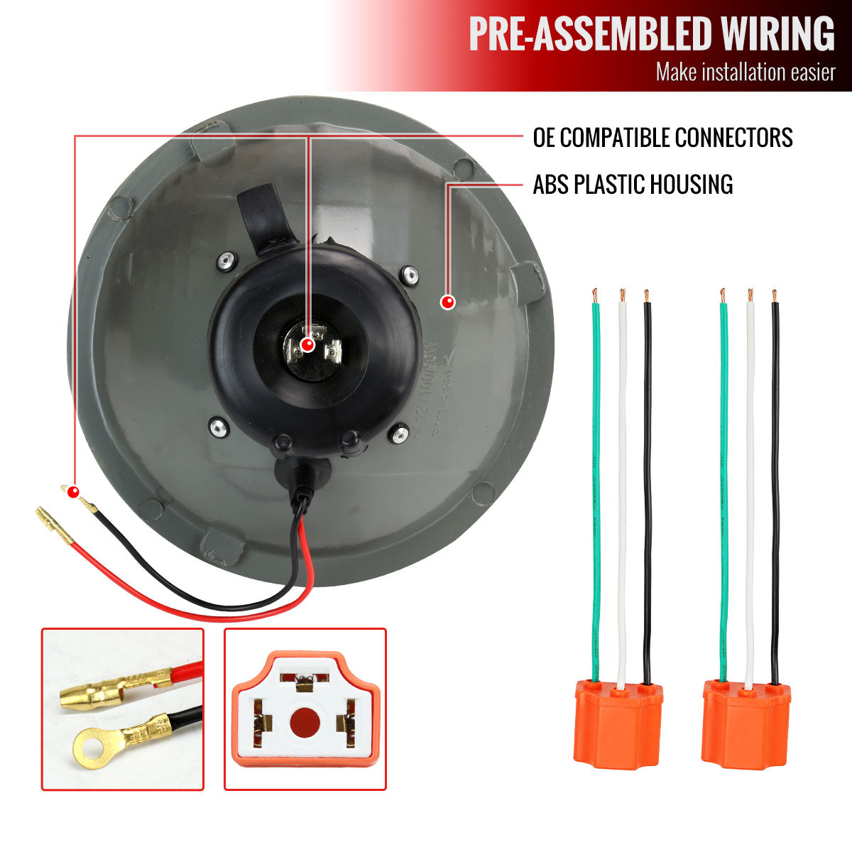 Universal 7" Round H4 Projector Headlights (Matte Black Housing/Clear Lens)