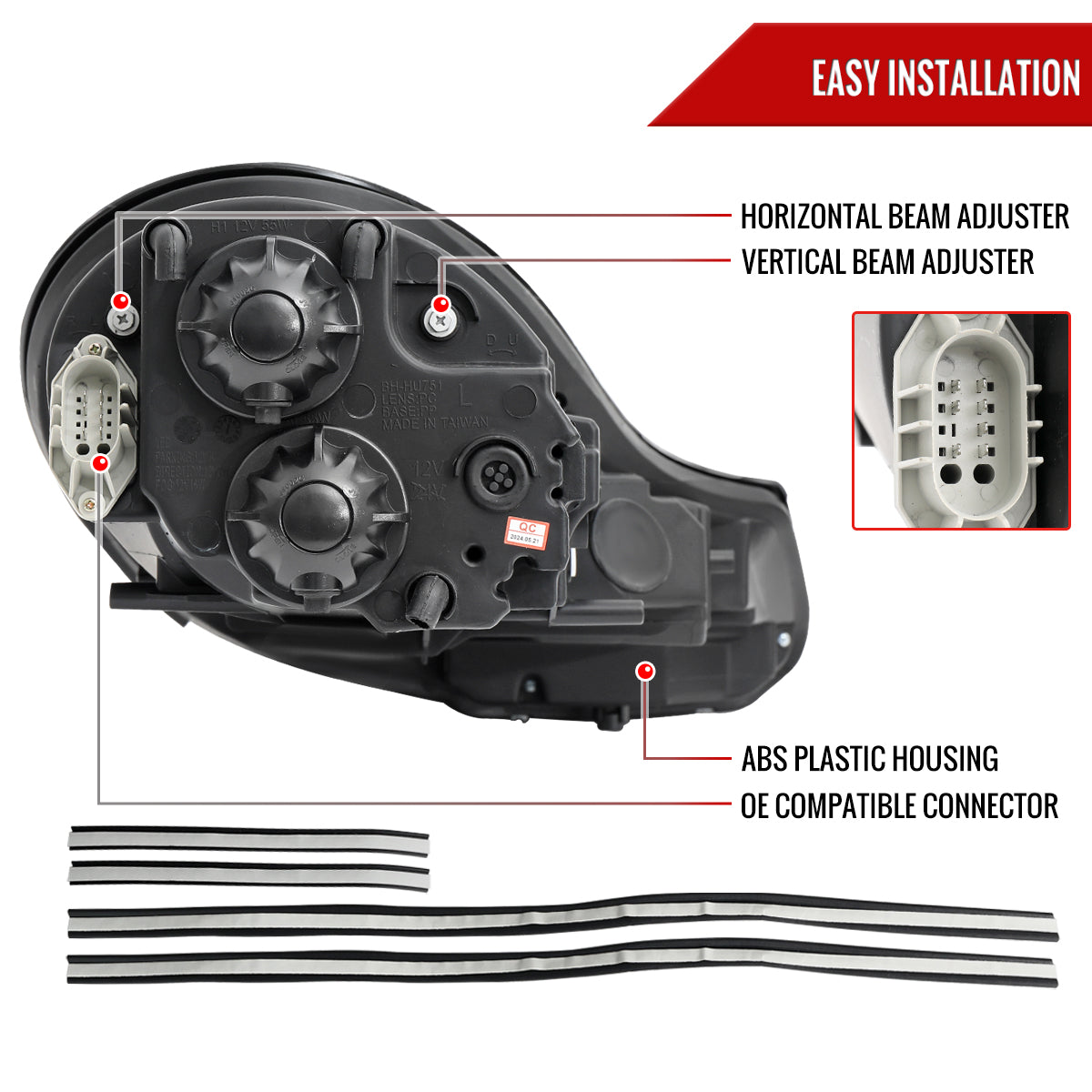 1997-2004 Porsche Boxster 986/911 996 LED Light Strip Projector Headlights w/ LED Turn Signal Lights (Glossy Black Housing/Smoked Lens)